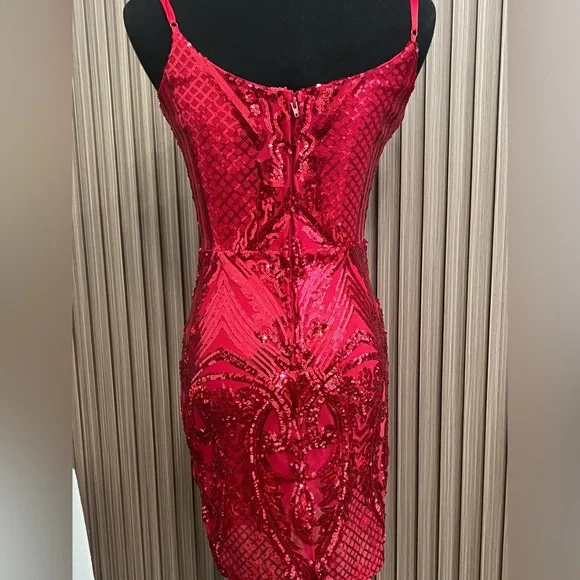 Elegant Red Sequin Dress - Picture 3 of 14